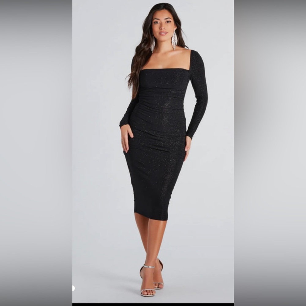 Windsor Black Glitter Midi Dress, Size XS